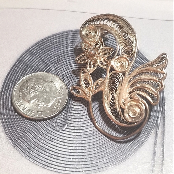 Antique Cannetille Filigree Sterling Flower Brooch - Picture 2 of 6